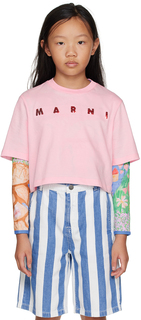 Детская розовая футболка с пайетками Marni