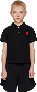 Детская футболка-поло черного цвета с нашивкой в ​​форме сердца Comme des Garçons