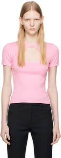 Розовая футболка с контрастным кругом Courreges