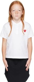 Детская футболка-поло белого цвета с нашивкой в ​​форме сердца Comme des Garçons