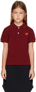 Детская бордовая футболка-поло с нашивкой в ​​форме сердца Comme des Garçons