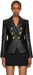 Черный кожаный пиджак с 6 пуговицами Balmain