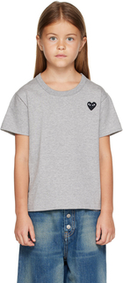 Детская серая футболка с нашивкой в ​​виде сердца Comme des Garçons