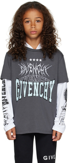Детская серая футболка с длинным рукавом и капюшоном Givenchy