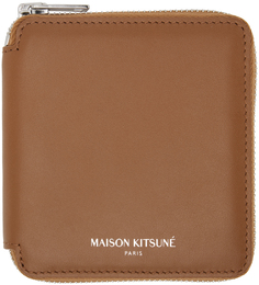 Коричневый квадратный кошелек на молнии, золотой Maison Kitsune