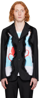Черный пиджак из искусственного меха с вырезом Comme des Garçons