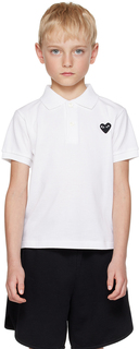 Детская футболка-поло белого и черного цвета с нашивкой в ​​виде сердца Comme des Garçons