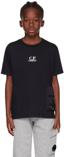 Детская черная футболка с принтом C.P. Company Kids
