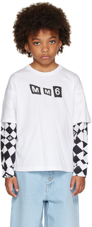 Детская белая многослойная футболка MM6 Maison Margiela