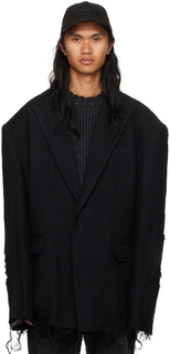 Черный потертый пиджак Juun.J