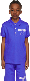 Детская синяя футболка-поло с двойным смайликом Moschino