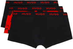 Комплект из трех черных и красных боксеров Hugo