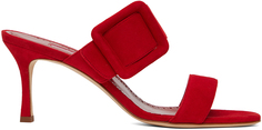 Яркие красные босоножки на каблуке с щипцами Manolo Blahnik