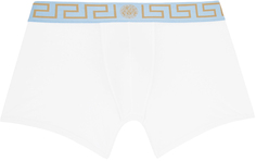 Versace Underwear Белые длинные боксеры с каймой Greca
