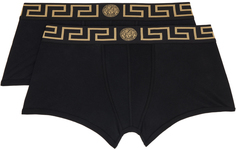 Versace Underwear - Набор из двух черных боксеров с каймой цвета грека