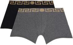 Versace Underwear Набор из двух черно-серых боксеров с каймой Greca