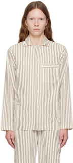 Tekla Пижамная рубашка в бело-коричневую полоску