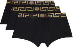 Versace Underwear Набор из трех черных боксеров с каймой Greca
