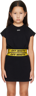 Off-White Детская черная футболка в индустриальном стиле