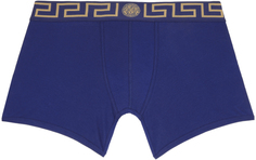 Синие длинные боксеры с каймой Greca Versace Underwear