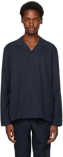 Темно-синяя пижамная рубашка на пуговицах Sunspel