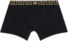 Черные длинные боксеры с каймой Greca Versace Underwear