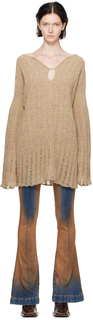 Бежевое мини-платье с салатовой кромкой Меланж KNWLS