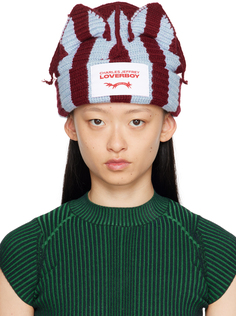 Шапка Beanie Sky бордового и синего цвета с полосатыми ушками Charles Jeffrey LOVERBOY