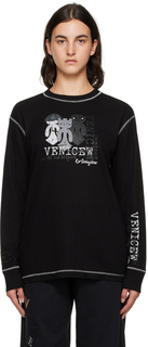 Черная футболка с длинным рукавом с принтом Королевство VeniceW