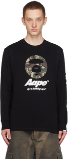 Черная футболка с длинным рукавом с принтом AAPE by A Bathing Ape