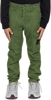 Детские брюки-карго с зелеными нашивками Stone Island Junior