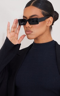 PrettyLittleThing Черные солнцезащитные очки в узкой прямоугольной оправе
