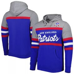 Мужская серая толстовка с капюшоном Mitchell &amp; Ness Royal/Heathered New England Patriots Head Coach