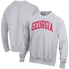 Мужской серый пуловер с принтом Georgia Bulldogs Arch обратного переплетения Champion