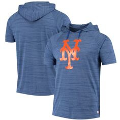 Мужской пуловер с капюшоном с короткими рукавами и принтом реглан Royal New York Mets Stitches