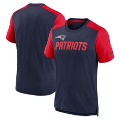 Мужская темно-синяя/красная футболка с меланжевым рисунком New England Patriots с цветными блоками и названием команды Nike