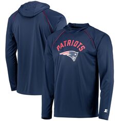 Мужская темно-синяя футболка с капюшоном New England Patriots реглан с длинными рукавами Starter