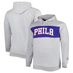 Мужской пуловер с капюшоном с фирменной надписью Heather Grey Philadelphia 76ers Big &amp; Tall Wordmark Fanatics