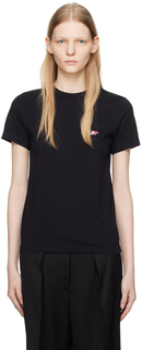 Черная футболка с трехцветным лисом Maison Kitsune