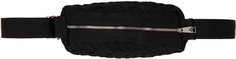 Маленькая сумка-мессенджер из тканой ткани Intrecciato черного цвета Bottega Veneta