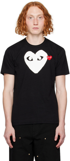 Черная футболка с сердечками Comme des Garçons