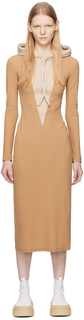 Платье макси MM6 Maison Margiela серо-бежевого цвета с капюшоном