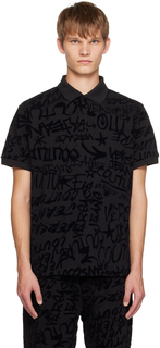 Черная футболка-поло с граффити Versace Jeans Couture