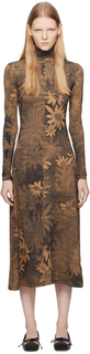 Светло-коричневое платье макси MM6 Maison Margiela с цветочным принтом