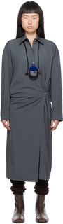 Серое платье-миди с перекрученным узором LEMAIRE