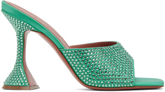 Зеленые босоножки на каблуке Amina Muaddi с кристаллами Lupita