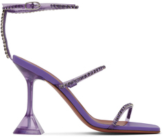 Фиолетовые босоножки на каблуке Amina Muaddi со стеклом Gilda