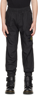 Детские черные брюки с карманами и клапанами Stone Island Junior