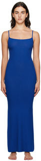 Синее мягкое длинное платье-комбинация SKIMS Lounge