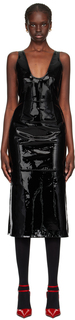 Черное кожаное платье-миди с овальным вырезом Ferragamo